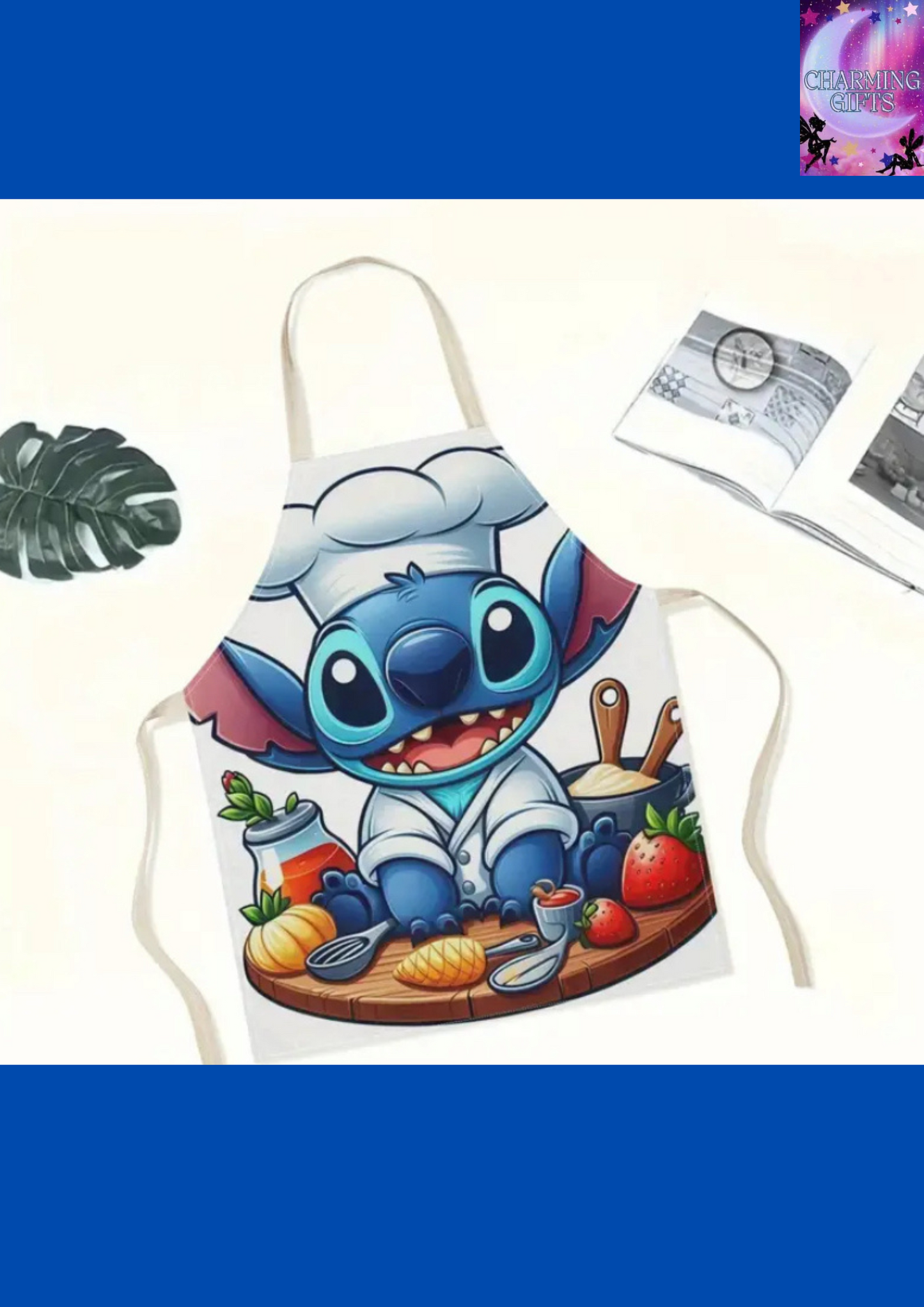 Disney Stitch Chef Apron - High Quality & Polyester Kitchen Apron with Adjustable Neck Straps, Cute Cartoon Cooking Design for Baking, Grilling, Tea Time - Perfect Gift for Disney Fans, Baking Apparel | Whimsical Kitchenwear | Durable Kitchenwear, Disney