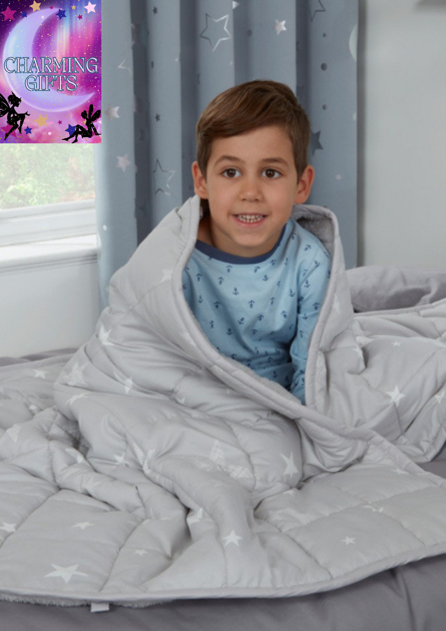Dreamscene Kids Star Teddy Fleece Weighted Blanket, Silver Grey - 3kg