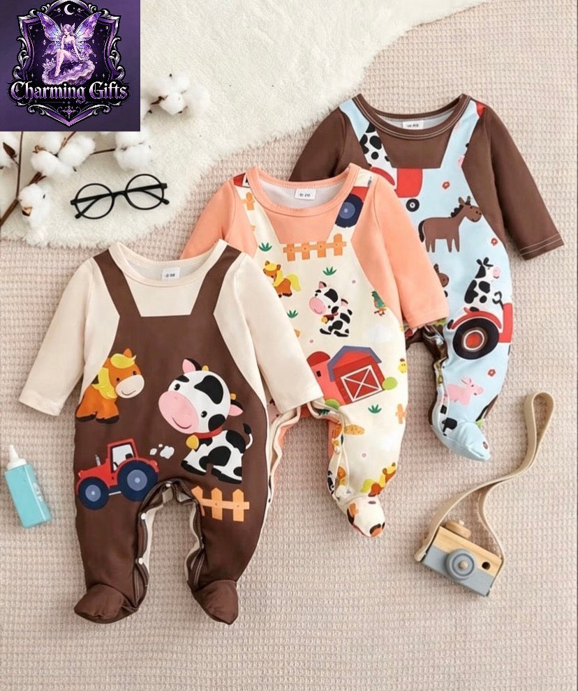 A 3pcs Set for Baby Boys Suitable for All Seasons, Featuring a Cute Faux Denim Print Design, a Fun Faux Two-Piece Suspender Print, And a Casual Knitted Stretch Onesie, Perfect for Spring, Summer, Autumn, And Winter, for Outdoor