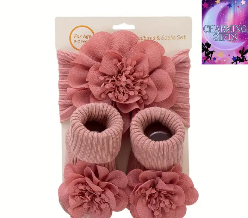 2pcs/Set Lace Big Flower Baby Headbands Socks Long Anklet Sock 0-12m Stockings Wide Elastic Hairbands Infant Photography Props