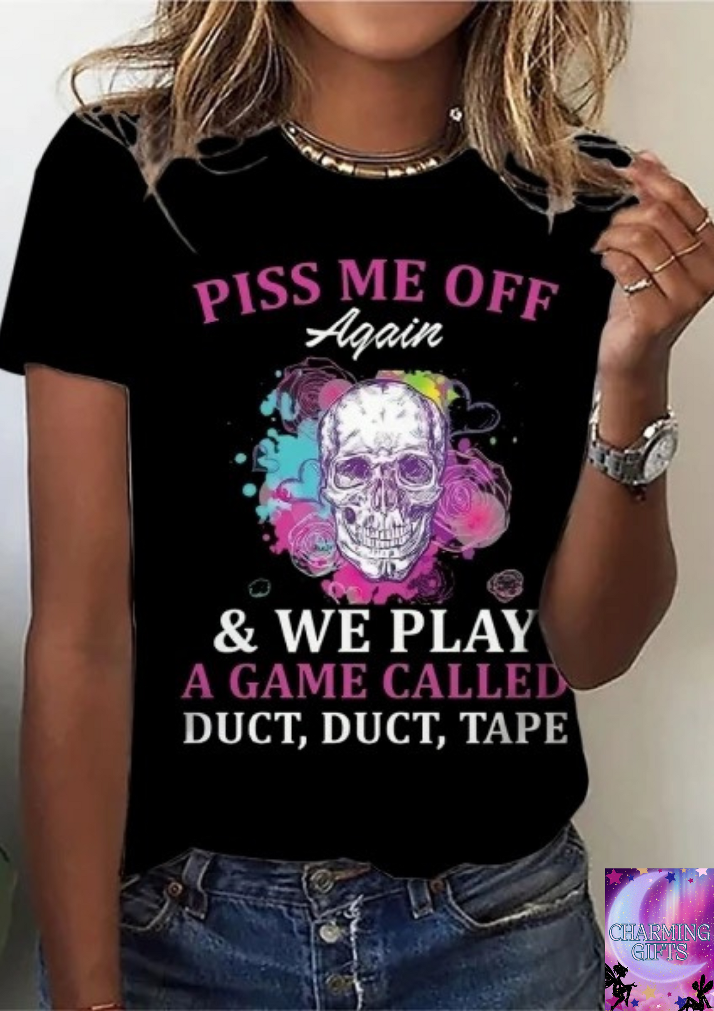 Skull Print T-shirt, Casual Short Sleeve Crew Neck Top For Spring & Summer, Women's Clothing