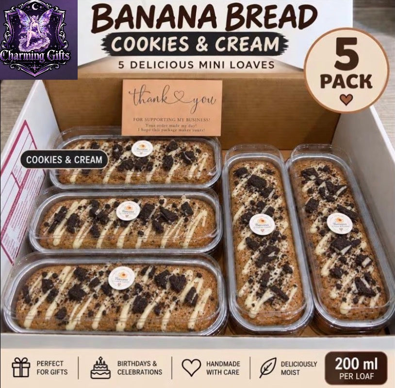 🖤 5 Pack Cookies & Cream Banana Bread Mini Loaves — Handmade & Moist