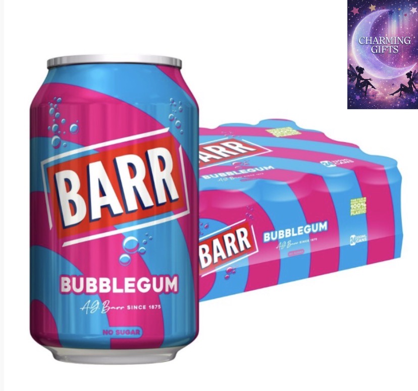 BARR since 1875, 24 Pack Blue Bubblegum Zero No Sugar Flavoured Fizzy Drink "Fizzingly Fun" - 24 x 330ml Cans
