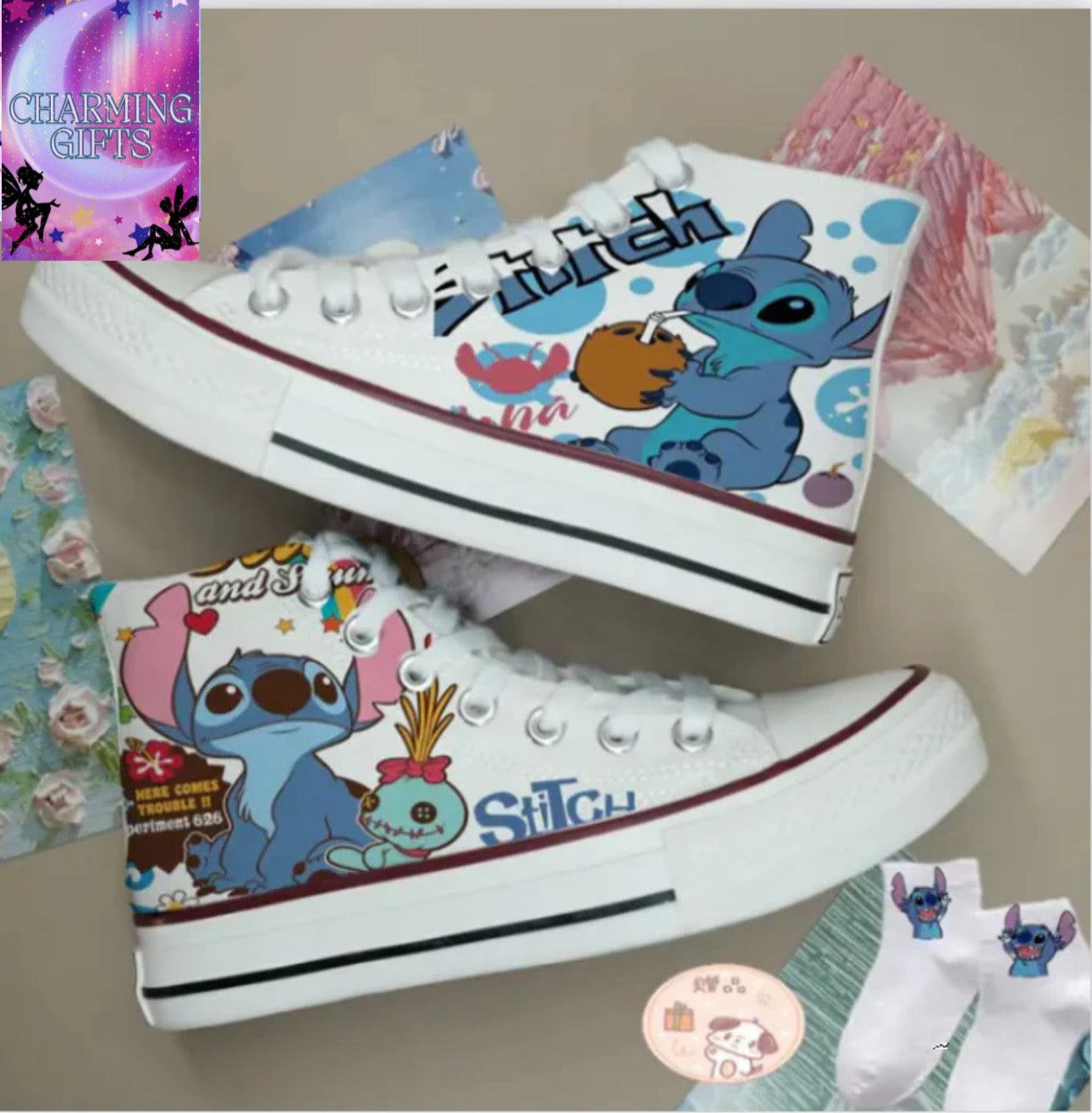 Kawaii Disney Stitch Canvas Shoes Cartoon New Men's/women's High-Top Sneakers Summer Versatile Couple Shoes