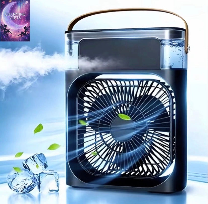 USB Rechargeable Mini Water-Cooled Air Cooler Fan, 3 Speed Wind Humidifier Mist Fan for Office Bedroom
