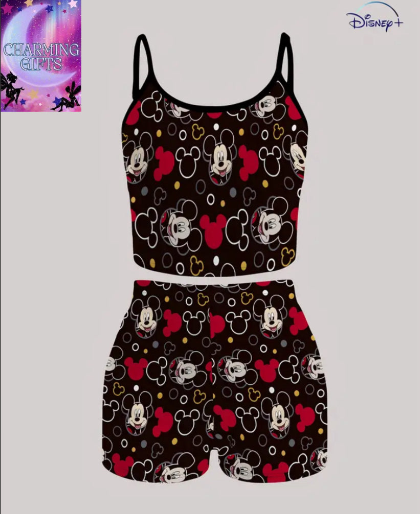 3D Printed Elegant Mickey Mouse Head Print, Plus Size, Cute Strapless Romper Shorts Set - Stretchy Fabric, All-Over Print Design, Playful Accessories, Romper Shorts|Playful Print|Stretchy Fabric, Romper for Women