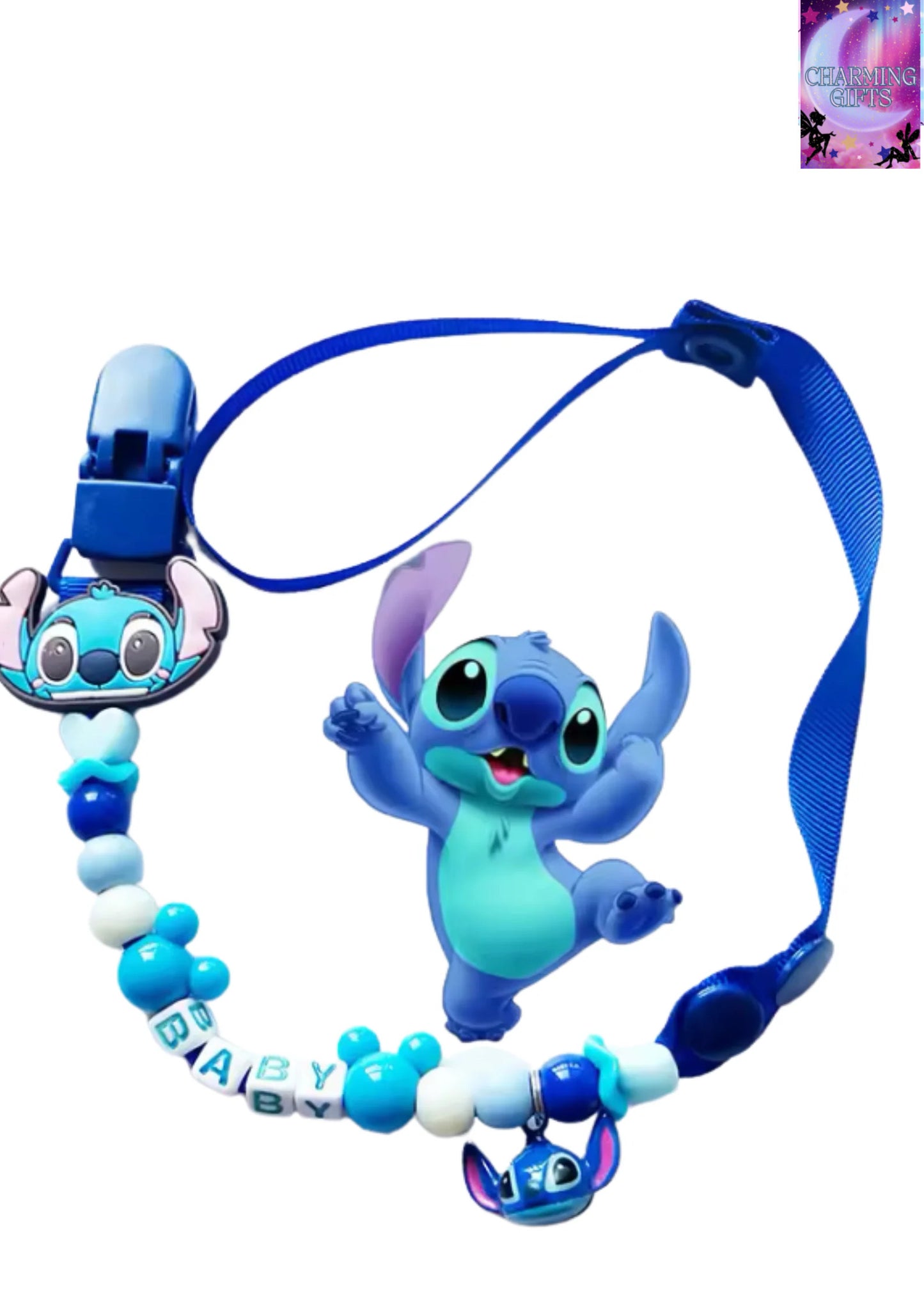 Disney Pacifier Clips Stitch Mickey Anime Figures Baby Teether Chain Silicone Anti-drop Anti-lost