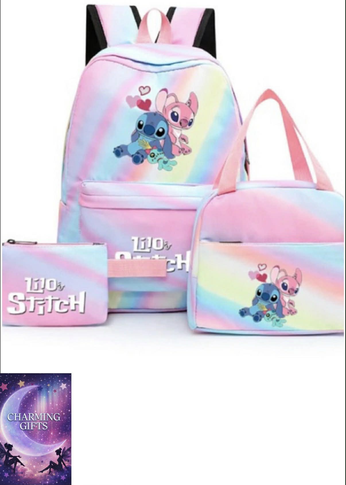 3Pcs/set Disney Lilo Stitch Student Boy Girl Schoolbag Colorful Backpack with Lunch Bag