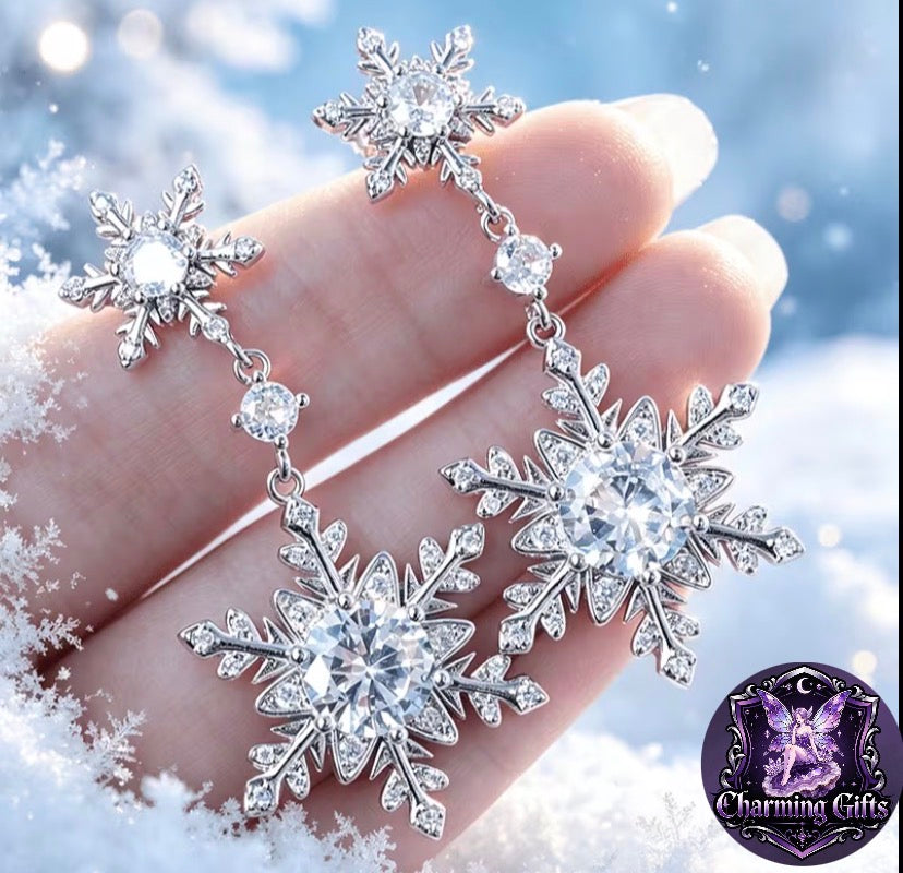 ❄️ Sparkling Snowflake Zirconia Drop Earrings — Winter Elegance ❄️