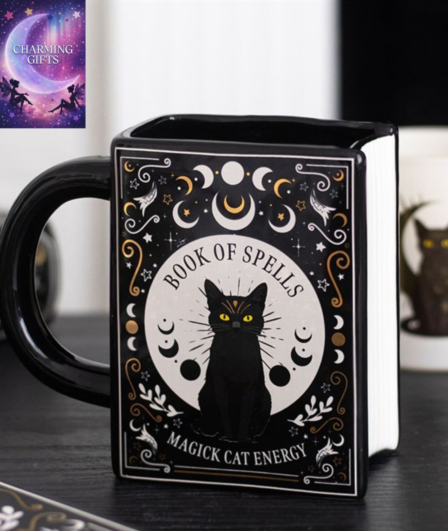 Black Cat Magick Book of Spells Book Shaped Mug