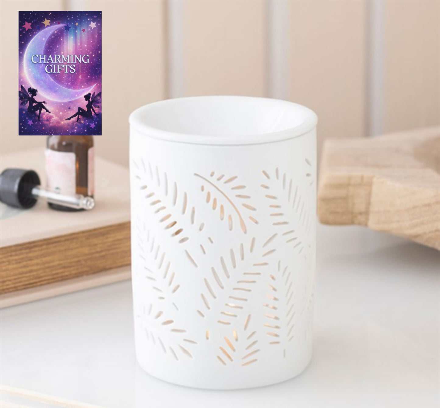 White Leafy Fern Cut Out Oil Burner and Wax Warmer