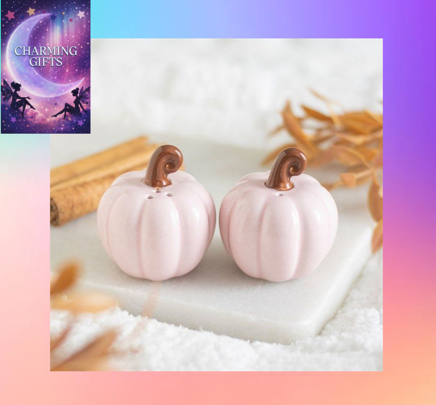 Pink Curly Pumpkin Salt and Pepper Shakers
