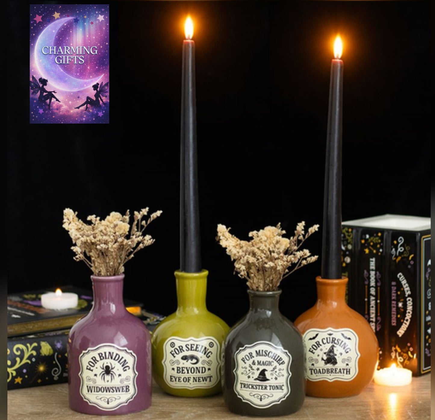 Set of 4 Potion Bottle Vases and Candle Holders