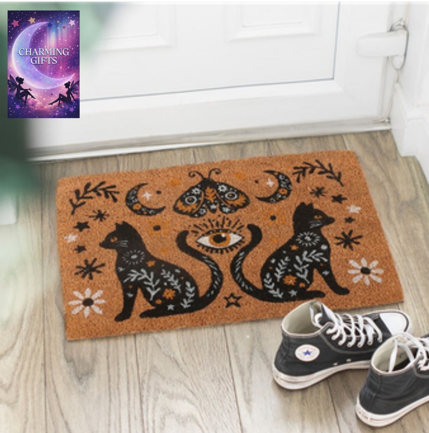 Natural Frightful Folk Cat Doormat