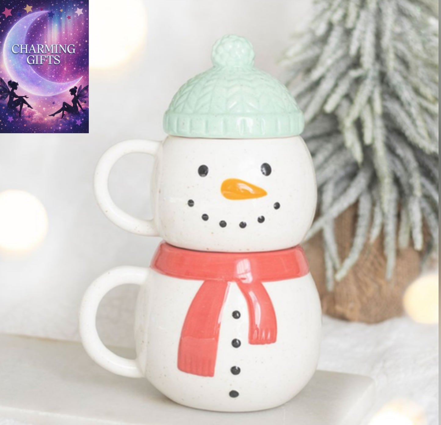 Set of 2 Winter Snowman Stacking Mugs