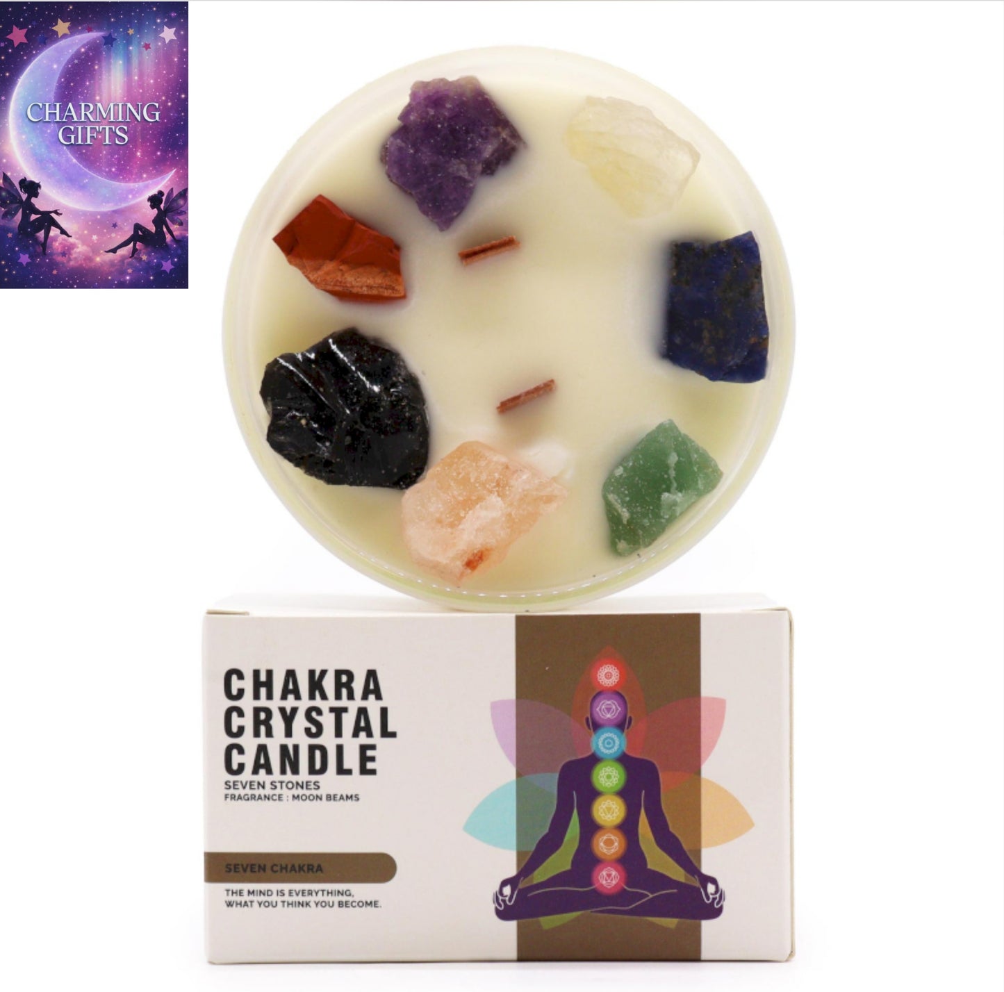 Large Chakra Crystal Candle - Seven Chakras