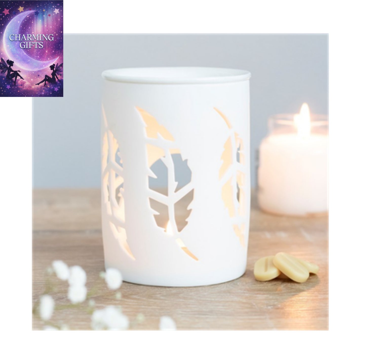 White Feather Cut Out Oil Burner