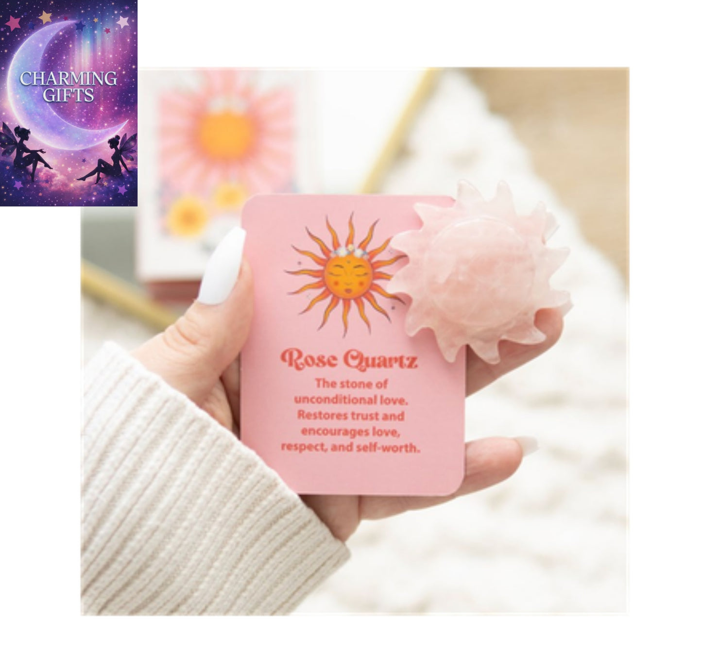 Rose Quartz Crystal Sun Keepsake Stone in a Box