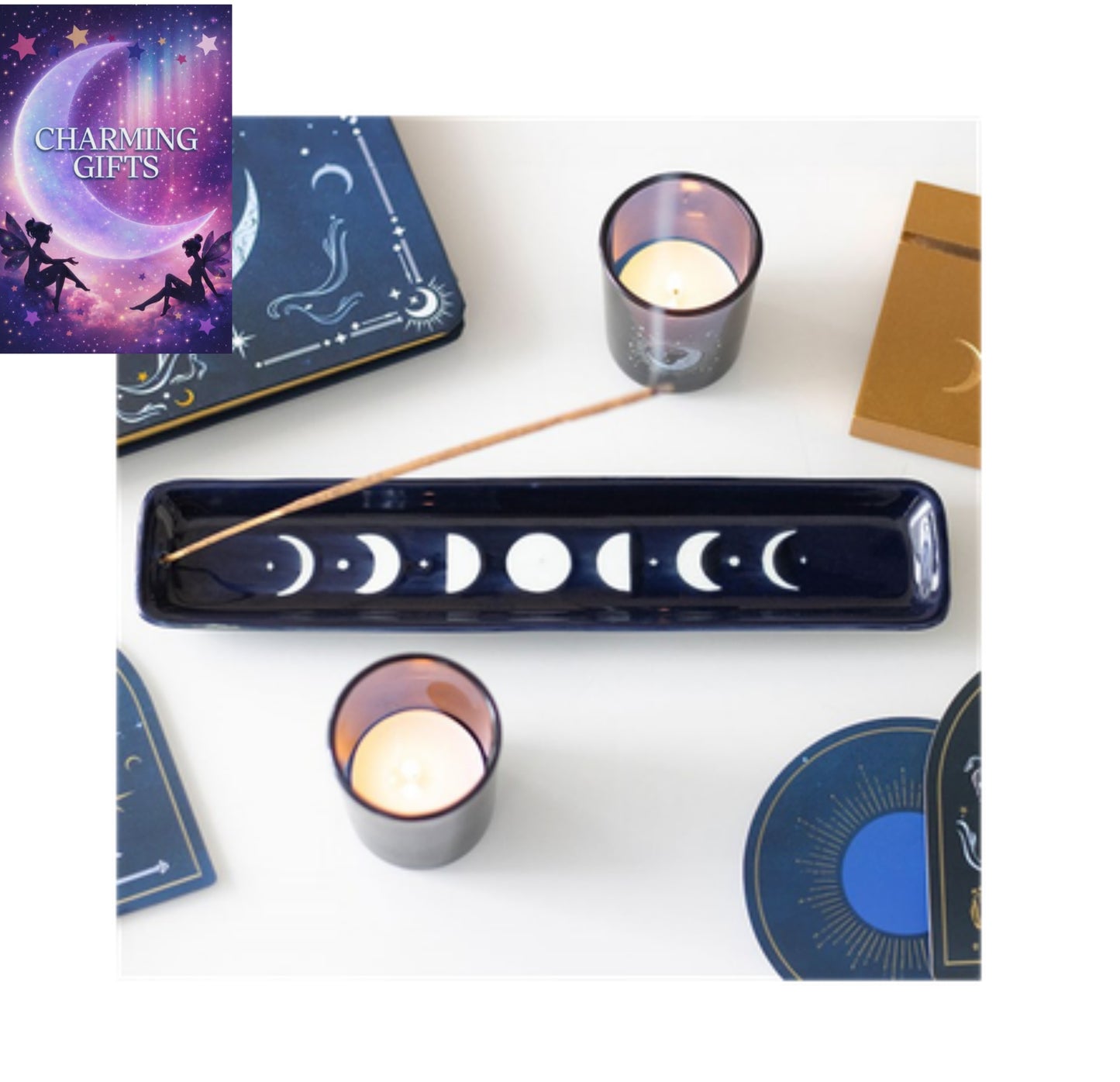 Blue Moon Phase Ceramic Incense Ash Catcher