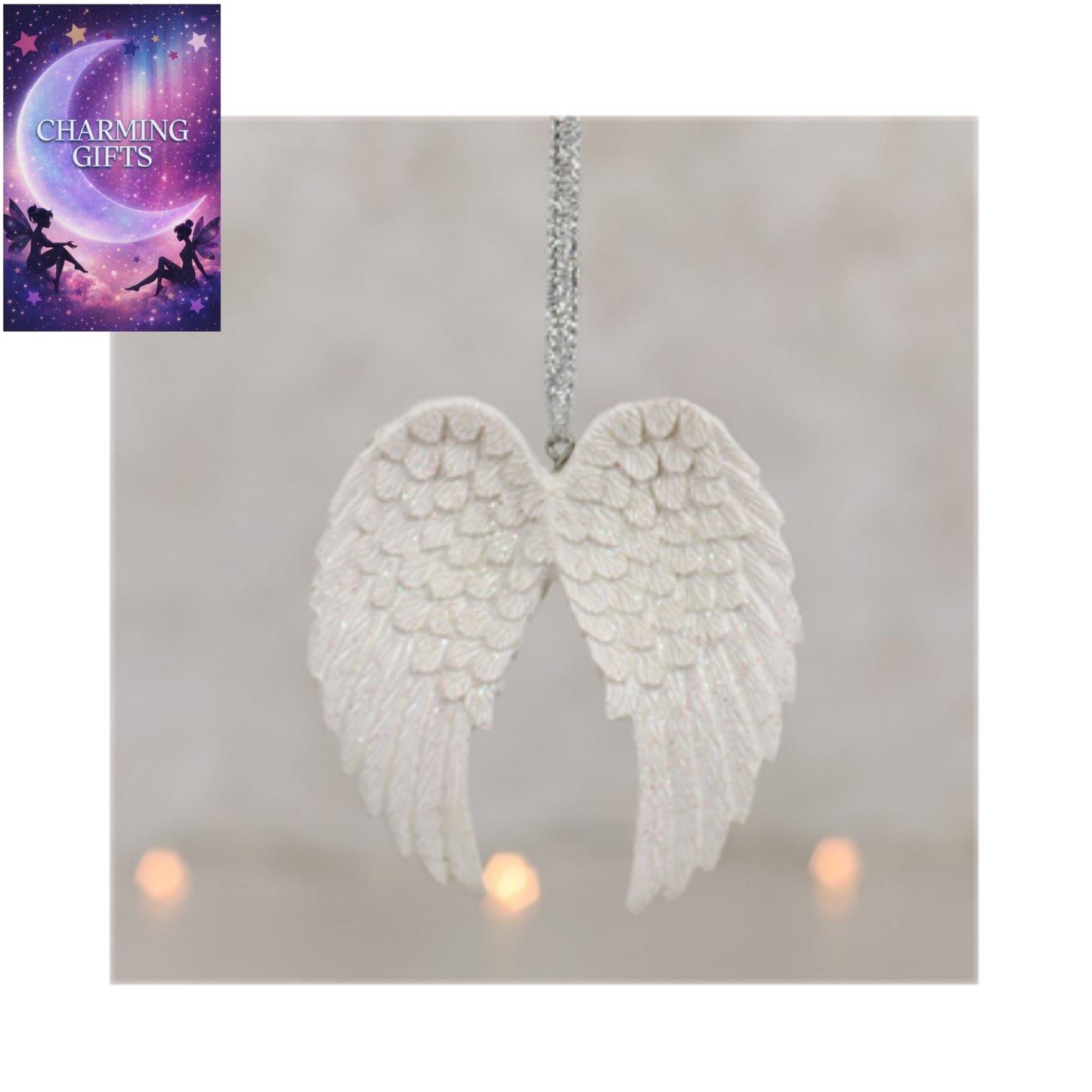 Double Glitter Angel Wing Hanging Decoration