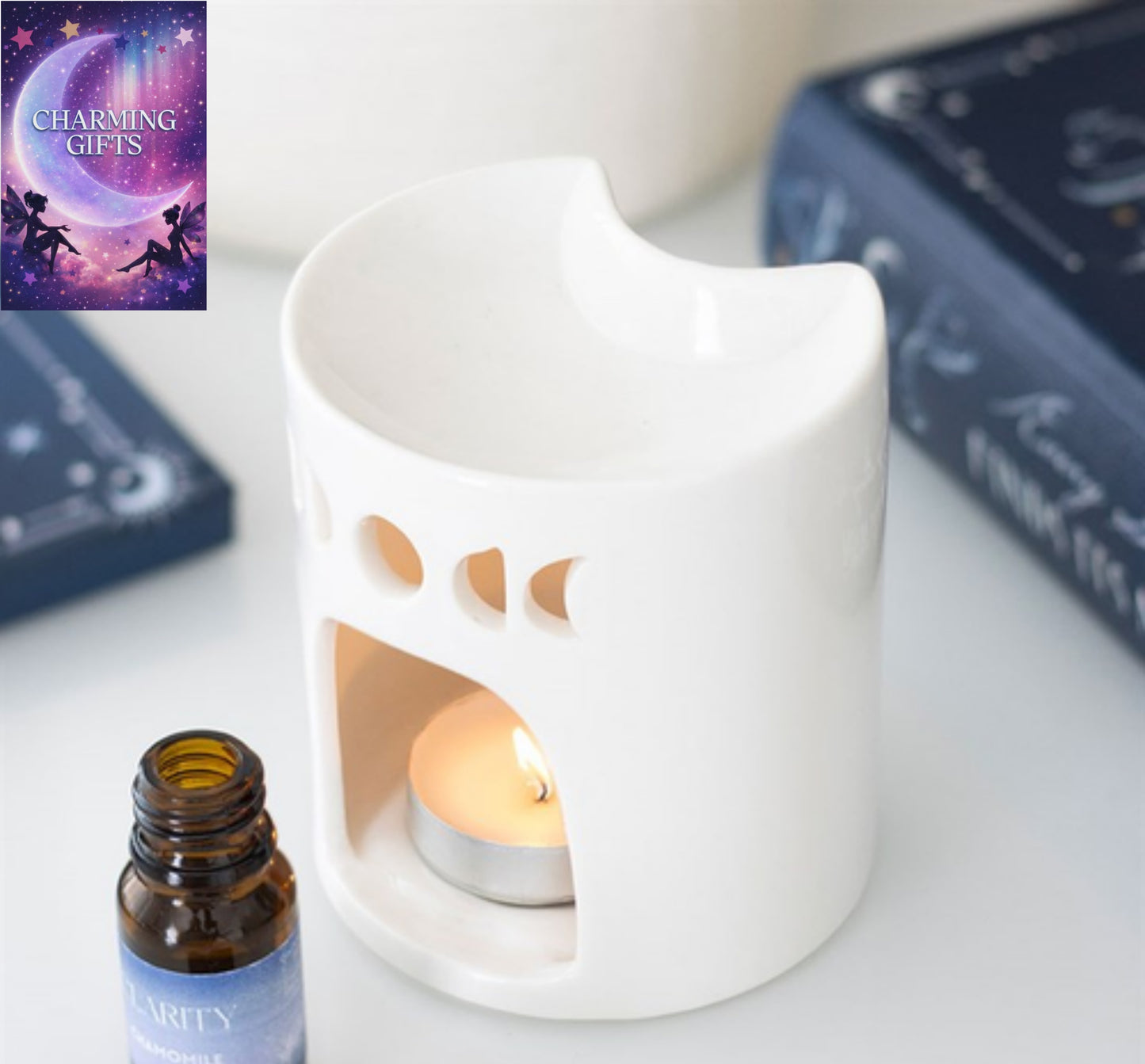 White Crescent Moon Oil Burner