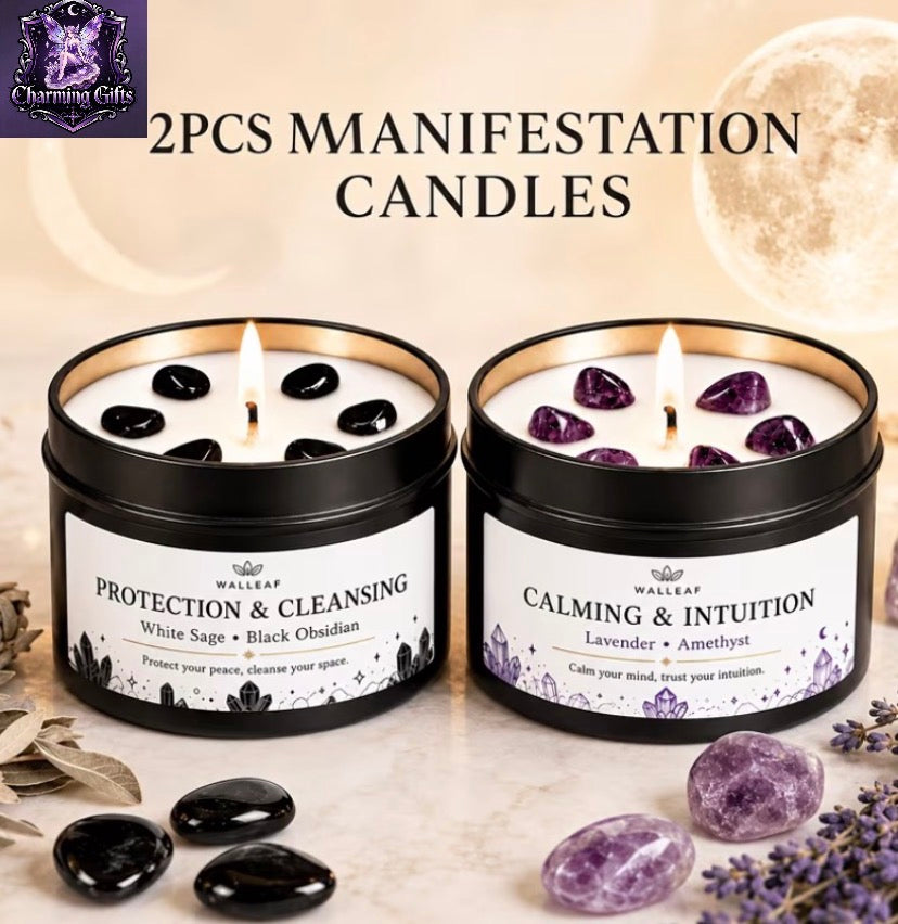 🕯️ Walleaf Crystal-Infused Candle — White Sage & Lavender