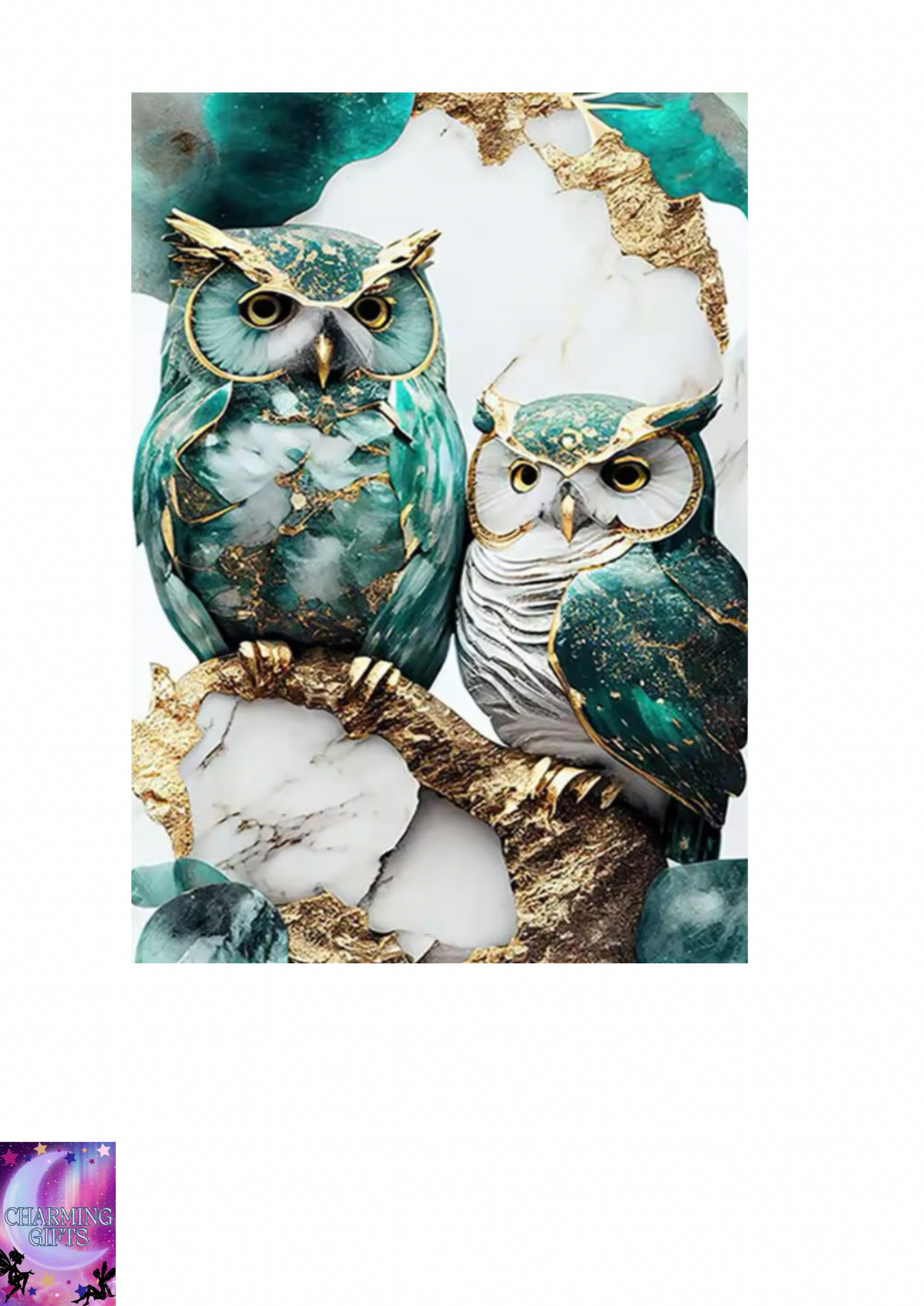 5D DIY Full Round Drill Diamond Painting Blue and White Owl Home Decor 30x40cm