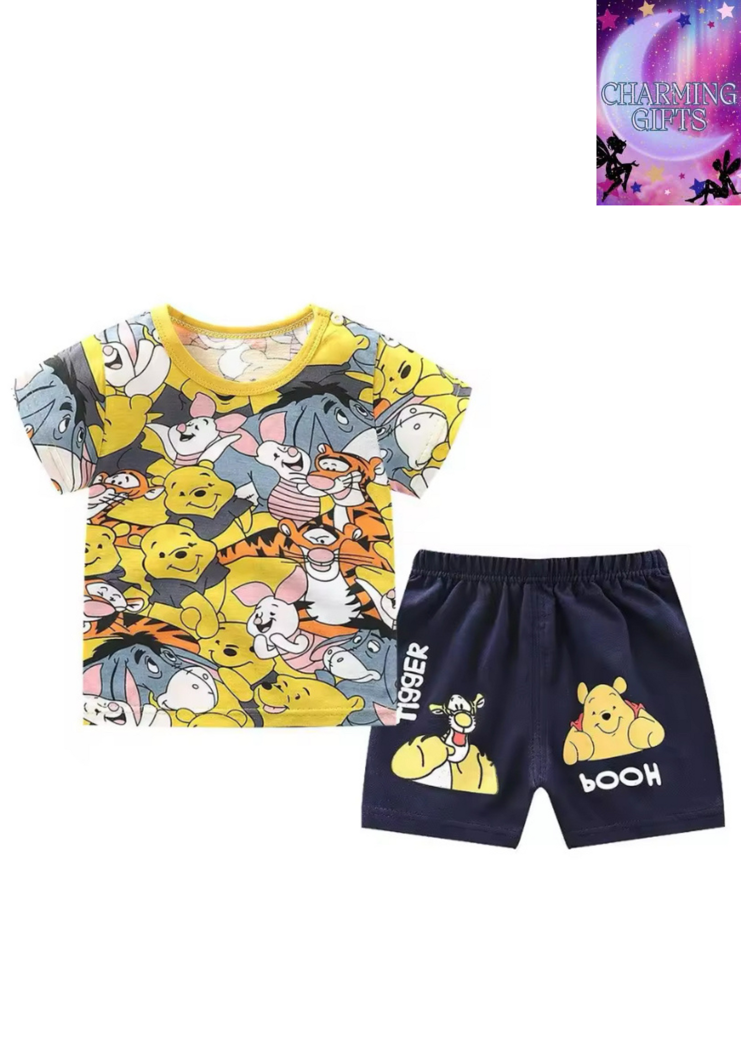 Donald Duck Full Print Outfit Kids Cartoon Tshirt+Shorts 2 Piece Set Boys Girls Cute Crewneck Short Sleeve Shorts Tracksuits
