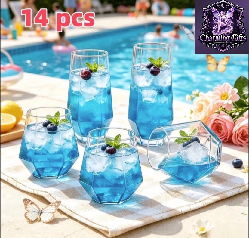 ✨ 14pcs Premium Transparent Diamond Cups Set