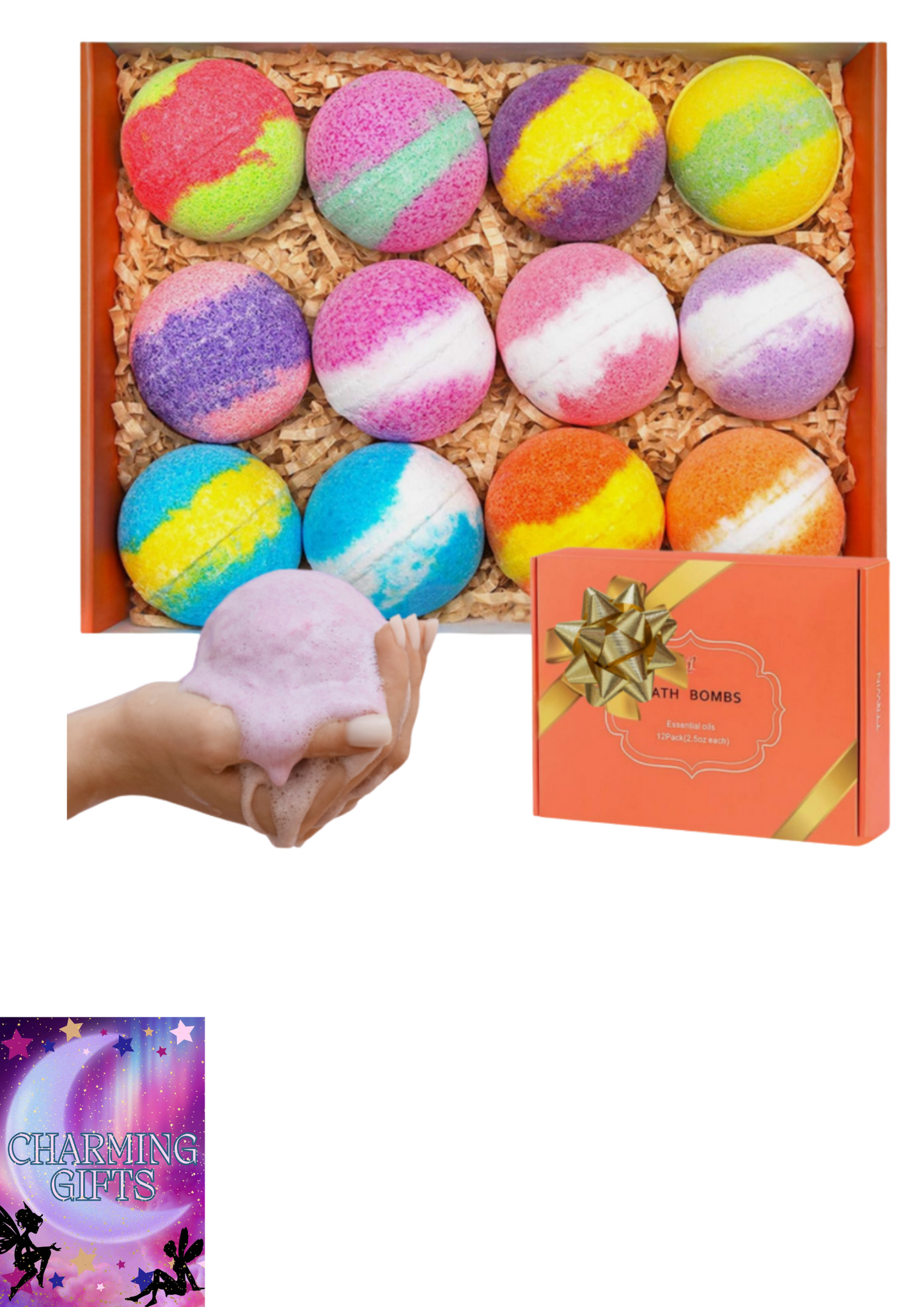 Bath Bombs Essential Oils Fizzy Organic Mixed Scents Vegan Gift Set 12 Pieces