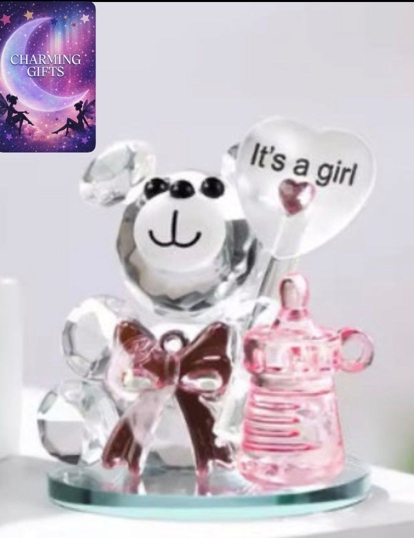 Crystal Bear With Bottle Figurines Glass Valentine's Day Ornament Lovely Animal Paperweight Wedding Home Decor Christmas Gifts