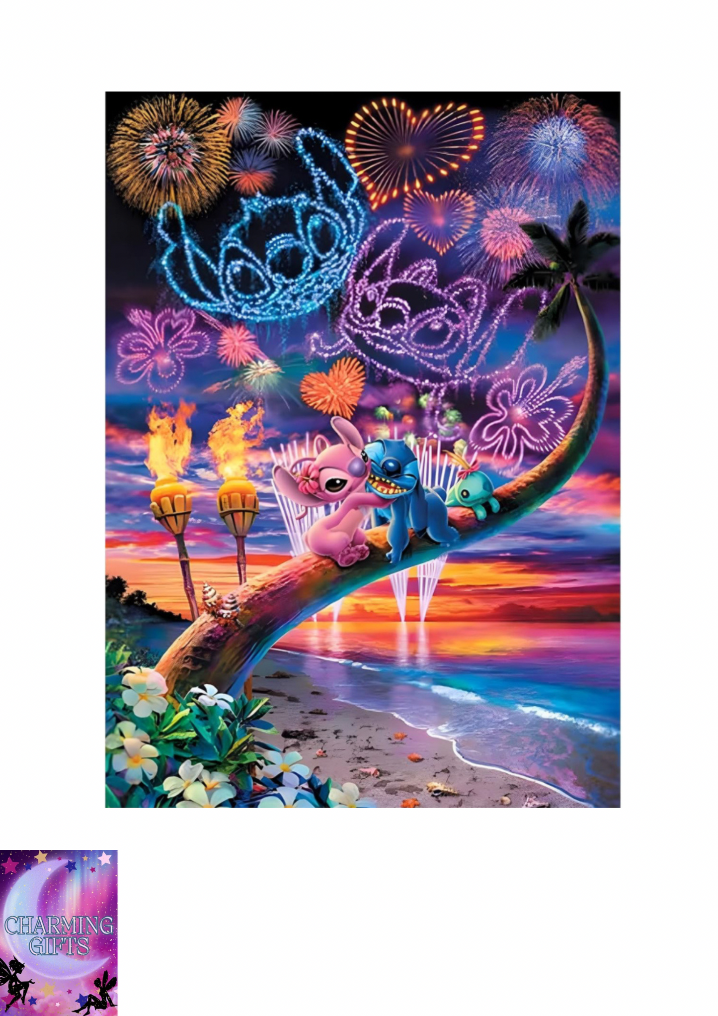 5D Cartoon Diamond Painting Kits for Adults, Stitch fireworks Diamond Art Kits for Kids Beginners,Round Full Drill Diamond Painting Art,DIY Paint with Diamonds Fireworks Gem Painting Art 12x16 inch