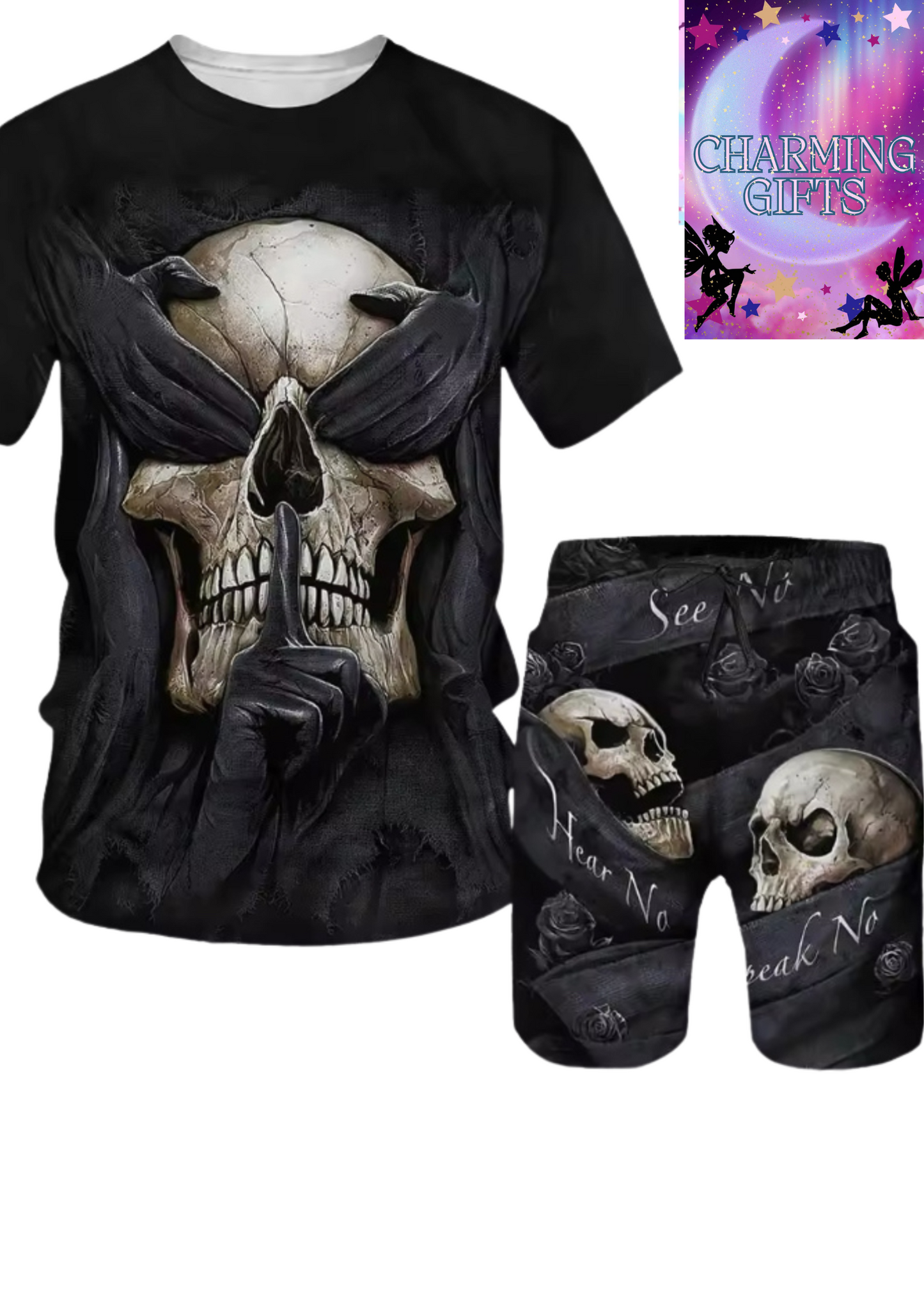 See no evil speak no evil hear no evil T shirt and shorts set