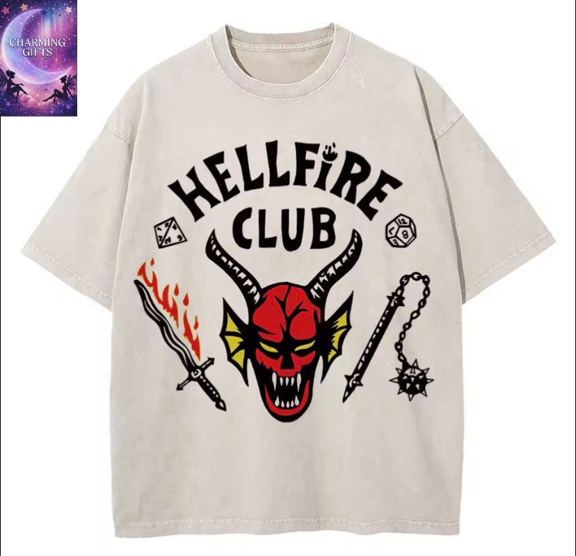 Hellfire Club 100% Cotton Vintage Washed Club T Shirt Fashion Men/Women Aesthetic Retro Streetwear High Quality Retro Acid Wash Tees Shirts