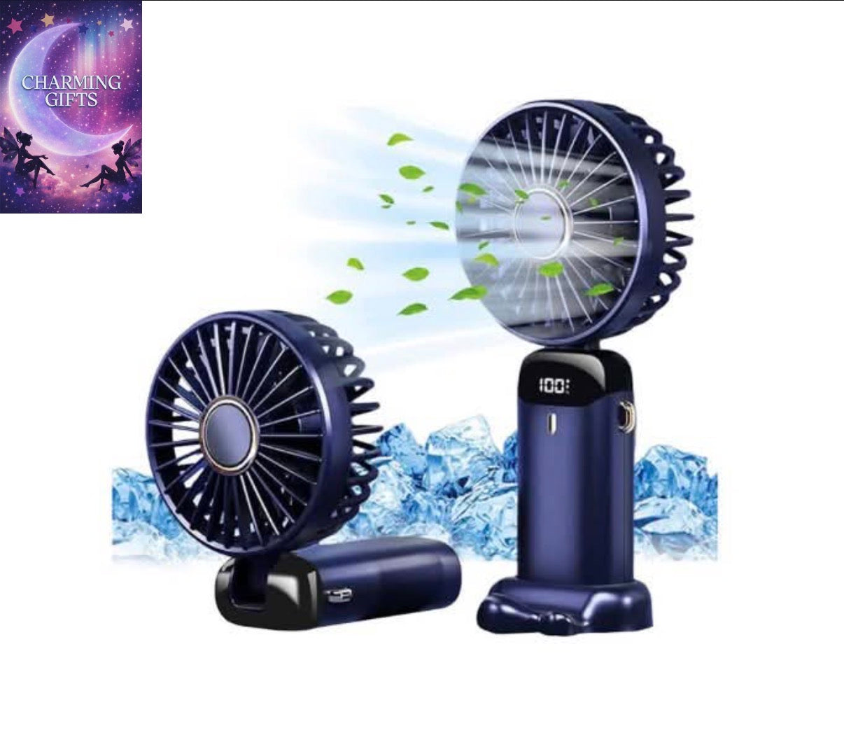Title Hand Held Fan Handheld USB Rechargeable Fans 5 Speeds Battery Operated Mini Fan Foldable Desk Desktop Fans LED Display for Home, DarkBlue