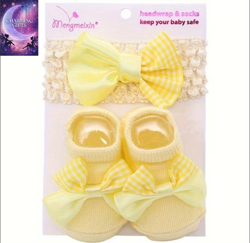 1 Pair Baby Soft Breathable Low-Cut Socks & Headband - Pastel Colors (Pink, Blue, Yellow, Red, Purple,) - Invisible Everyday & Party Outfits - Easy-Care Infant Clothing for Toddlers & Infants - Birthday Party Outfits, Photo Shoots, Casual Attire -