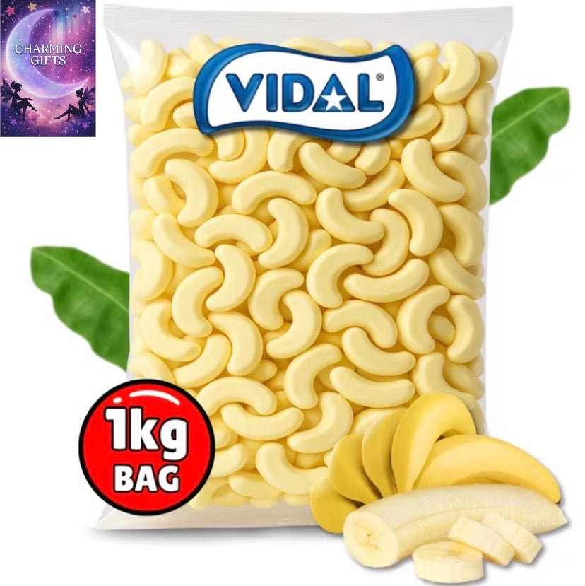 Vidal Foam Bananas 1kg Bag | Soft Fruit Flavored Foam Sweets, Bulk Candy, Party Favors, Sweet Bags