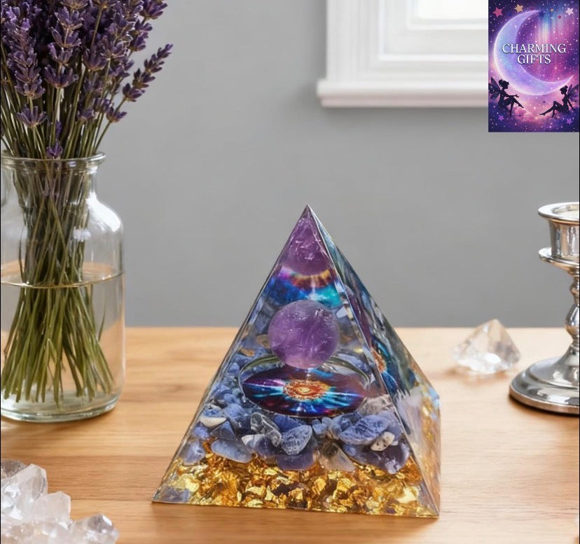 1 pcs Crystals Pyramid,Moonstone Crystal Orgone Pyramid - Amethyst Ball Lotus - Ogan Crystal Energy Tower - Nature Reiki Healing Chakra Crushed Stone - 2inchs