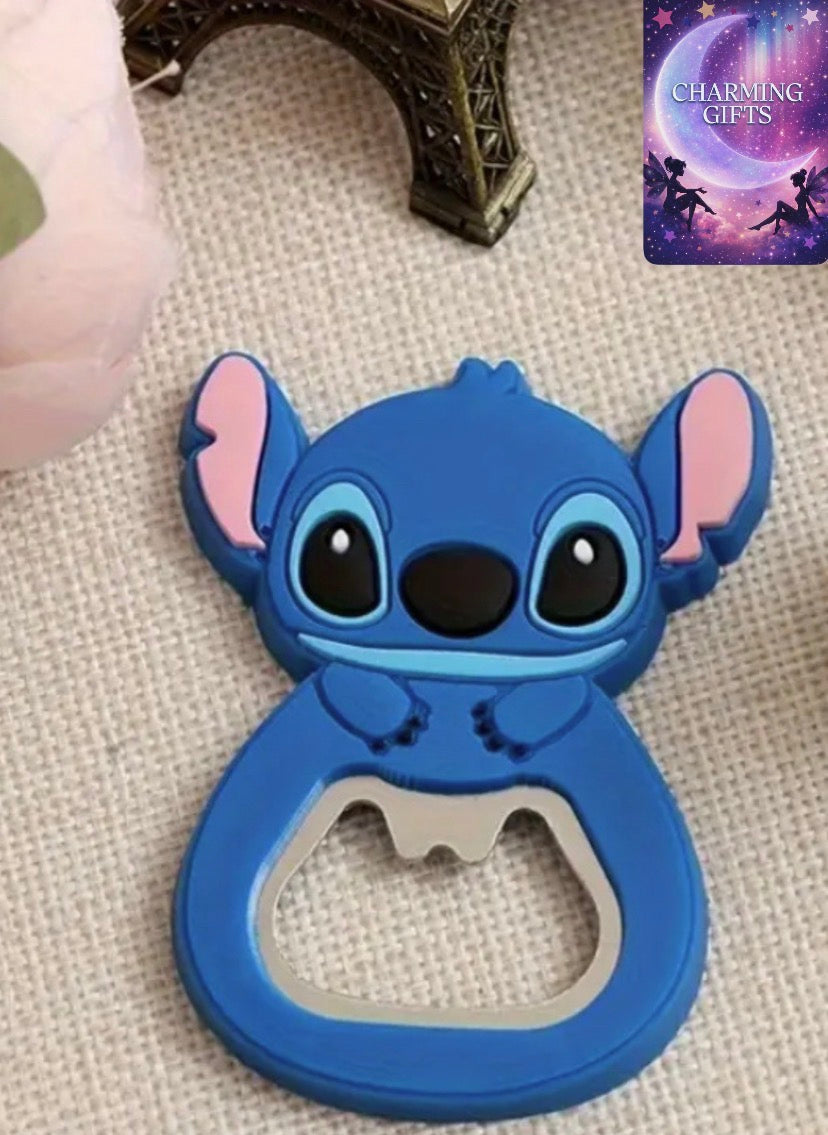 1pc Disney Stitch Silicone Bottle Opener & Fridge Magnet - Cute Cartoon Design, Dual-Purpose Beer/Wine Opener with Ergonomic Grip, Vibrant Blue for Home, Parties, Disney Fans