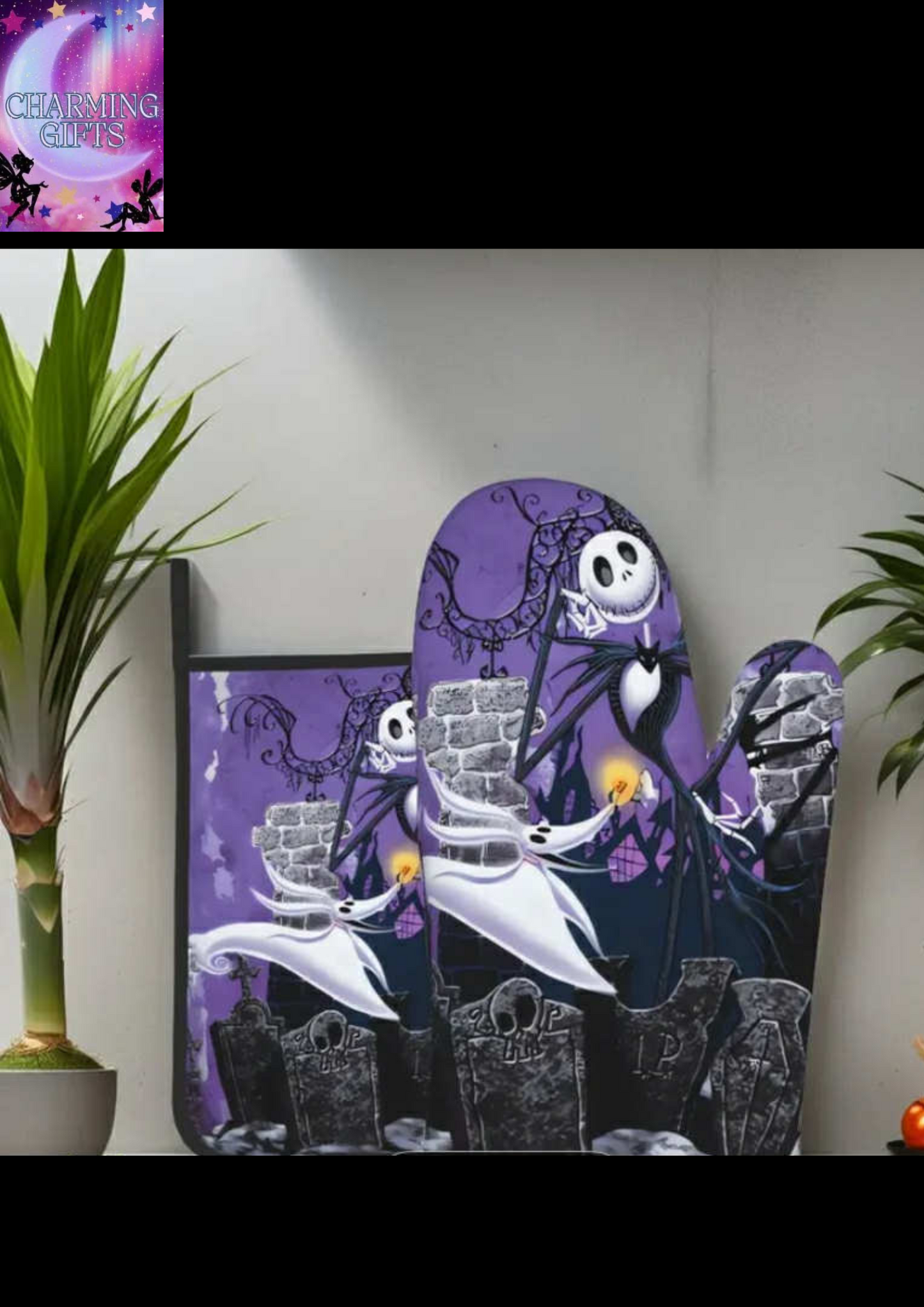 2pcs, Disney The Nightmare Before Christmas Cartoon Thickened Coasters and Glove Special Gloves, Kitchen Gloves, Best Holiday Gifts, Party Supplies, Home Kitchen Decor