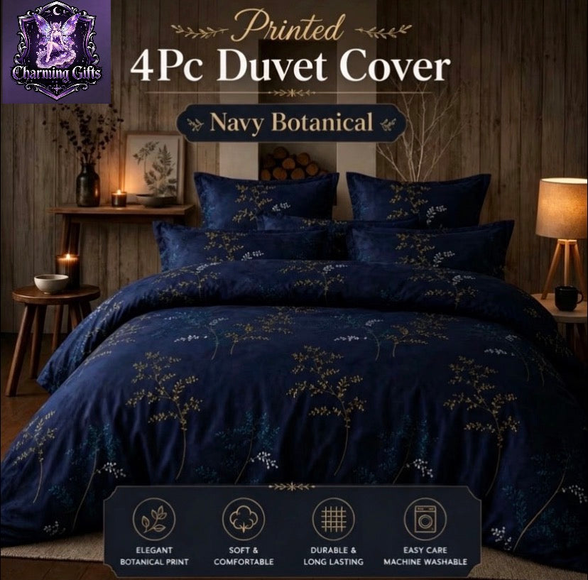 Hotel Quality Printed 4PC Bedding Set Duvet Cover Set, Duvet Cover with Pillowcases & Fitted Sheet, Soft Breathable Bedroom Decor super king