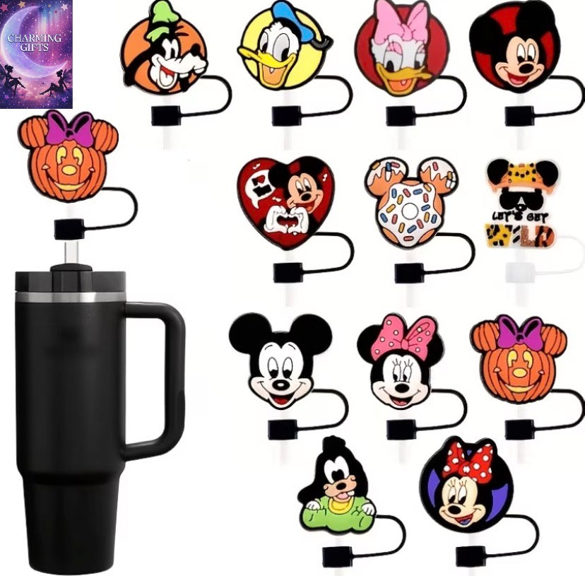 12pcs Disney Straw Cover, Cute Sports Cup Accessories, Suitable for Mugs and Straw Lid Parts. Reusable Straw Tip Protective Covers, Ideal for Outdoor Travel and Other Scenarios