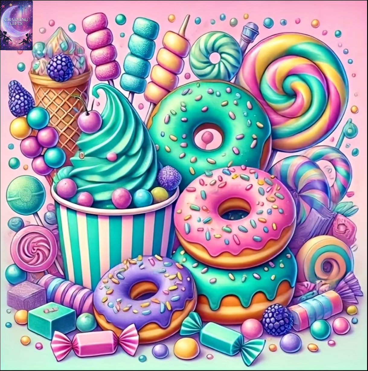 5D Diamond Painting Kit - Donuts And Cakes, Round Diamonds, Unframed in Various Sizes - Perfect for Wall Decoration30x30cm