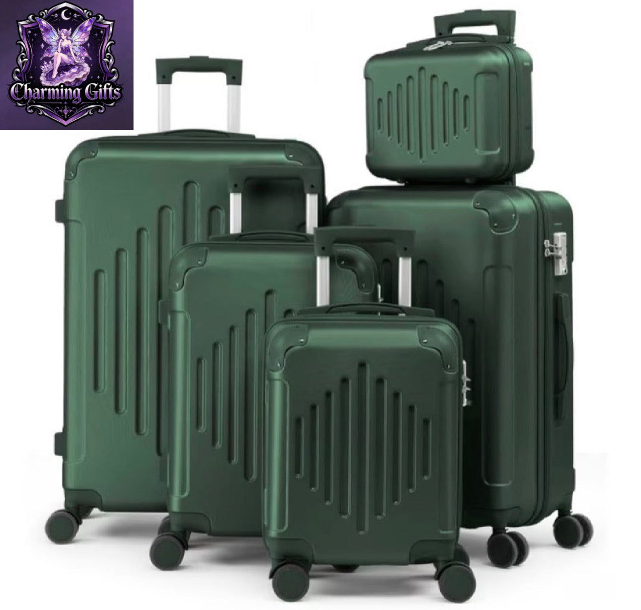 5pcs Luggage with Corner Protectors, 12/ 16/ 20/ 24/ 28-Inch, Durable Hard Shell, 360 Spinner Wheels, Multifunctional Large Capacity, Lightweight Travel Suitcase