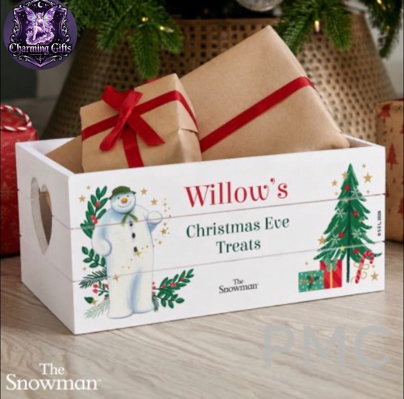 🎄 Personalised The Snowman Christmas Wishes Wooden Crate ☃️✨