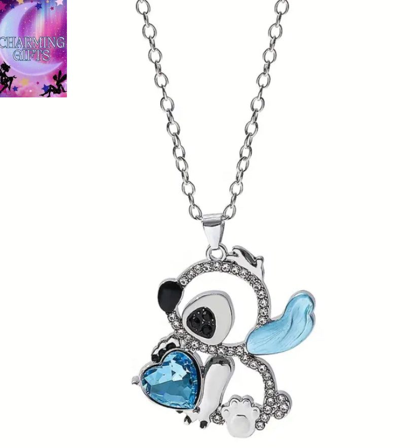 1pc Disney Fashion Cartoon Stitch Necklace Cute Stitch for Fans Gift Popular Anime Inlaid Synthetic Zirconia Pendant Necklace Accessories