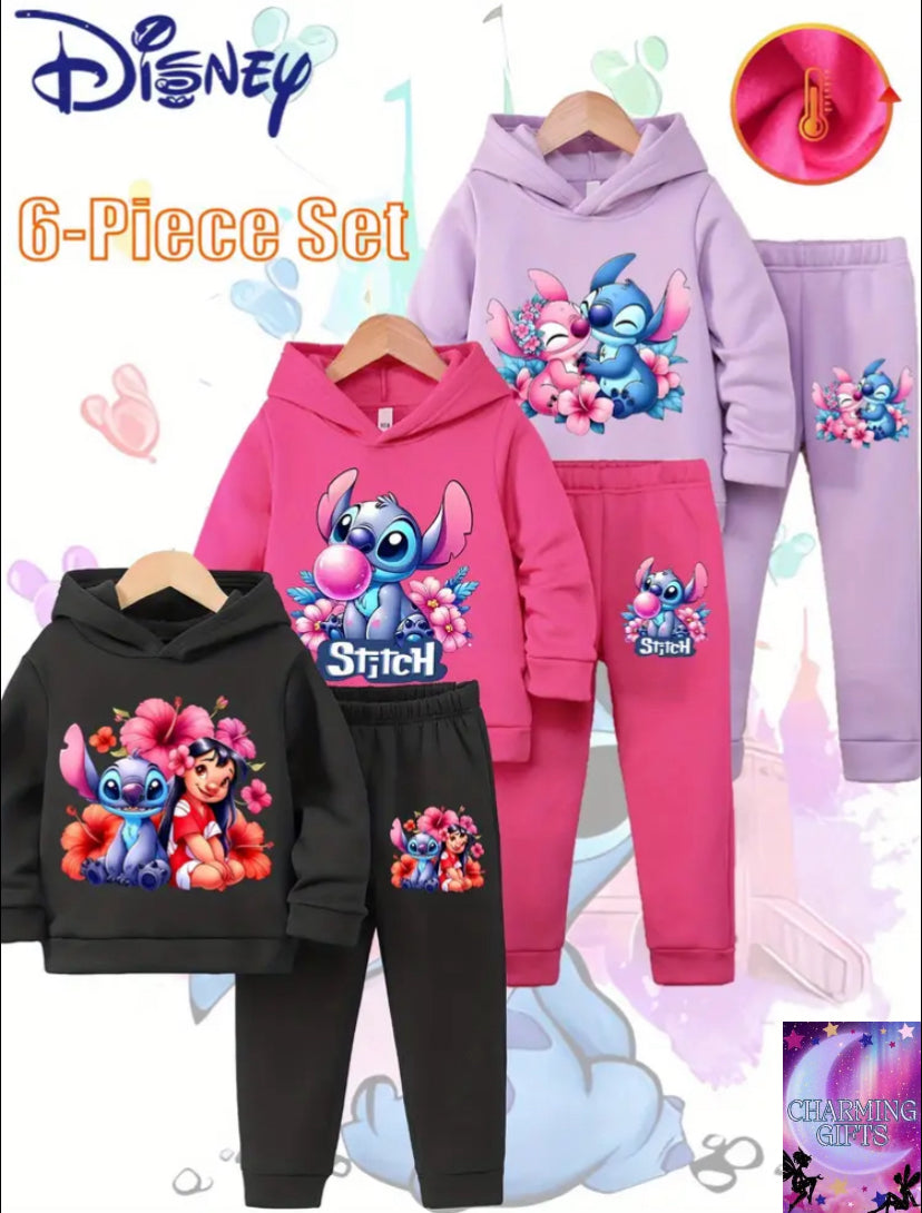 Disney Stitch&Angel Hoodies 6pcs for Kids - Licensed Official | Soft Fleece Pullover Sweatshirts (3-10 Years) Boys & Girls | Winter Fall Playwear, School Outfits, Birthday Party Clothes | Cute Cartoon Character Gifts, Perfect for Outdoor