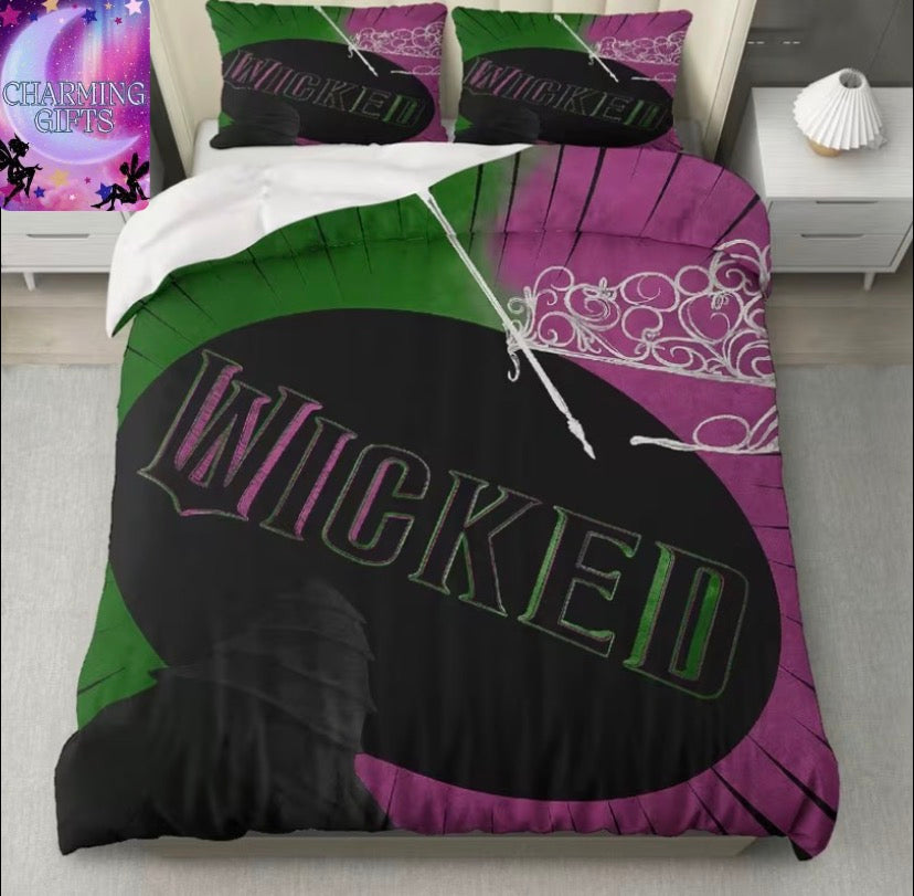 3pcs Duvet Cover Set, 1 Duvet+2 Pillowcases( Without filler), Wicked Purple Green Black White theme, Halloween bedding set, Witch Inspired Spooky Graphic Stylish Suitable for decoration Bedroom Living Room Guest Room Lounge., Wicked Merchandise, Wednesday