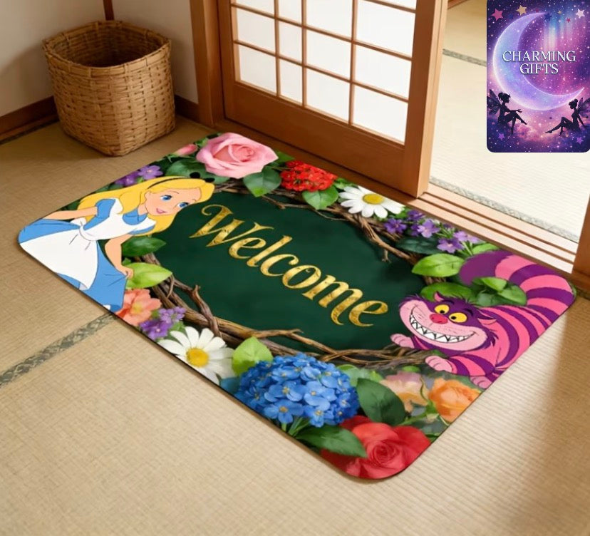 1pc Disney Alice in Wonderland Cheshire Cat Doormat | Doorway Welcome Mat, Living Room and Bedroom Decoration, Birthday Gift and Home Gift, Suitable for Families and Pets, 2D Digital Printing, Bathroom Mat, Fun Design, Flannel Texture60x90cm