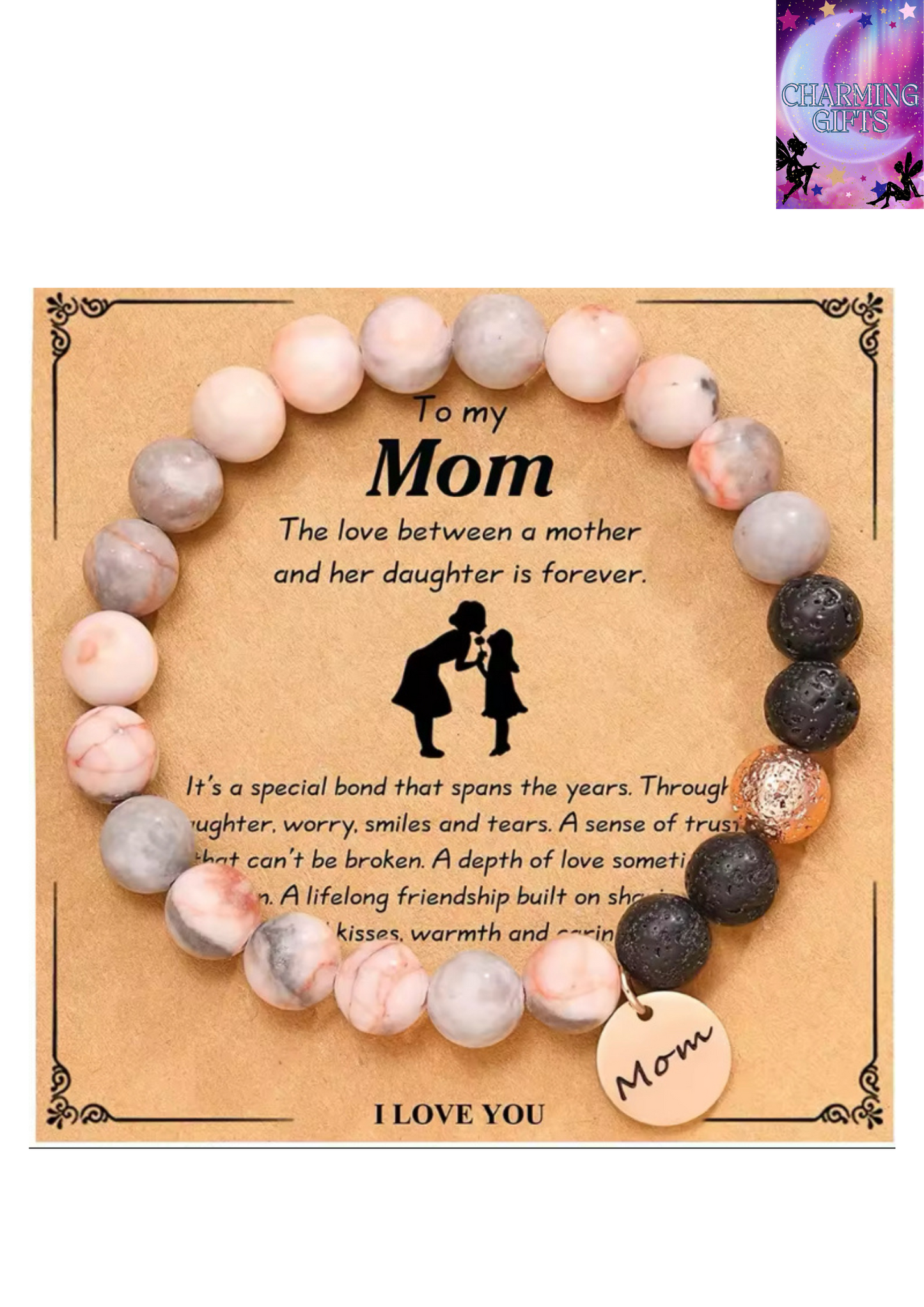 Moms Beaded Bracelet with MOM Charm Timeless Perfect Gift to Celebrate Her Birthday, Anniversary, Thanksgiving, or Mothers Day